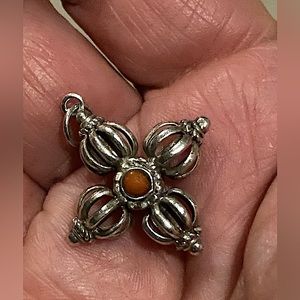 Buddhist two sided 3D sterling silver pendant